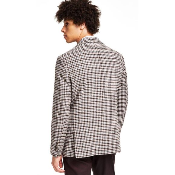 Tallia Mens Slim-Fit Wool Check Sport Coat 40 Regular Brown/Gray - NWT $295